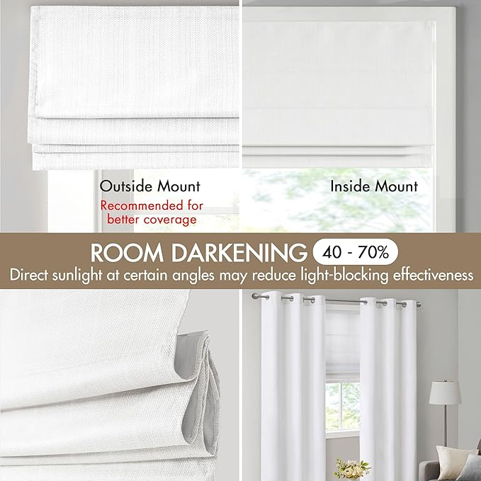 Madison Park Galen Cordless Roman Shade, 39"W x 64"H, Sheen White – Room Darkening, Thermal Insulated, Energy Efficient Window Blind with Subtle Sheen Basketweave Fabric for Privacy