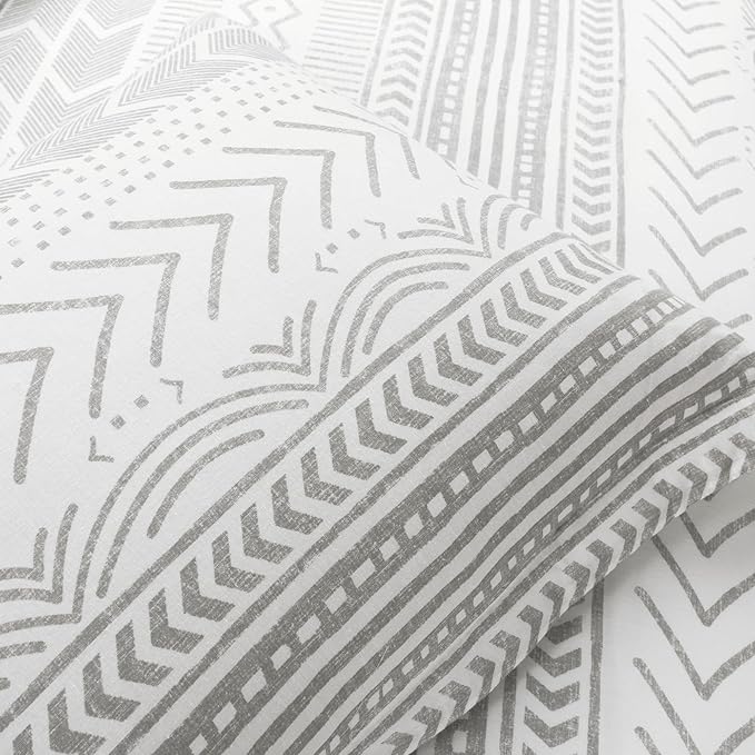 Lush Decor Hygge Geo Reversible 3 Piece Cotton Duvet Set, King, Gray & White