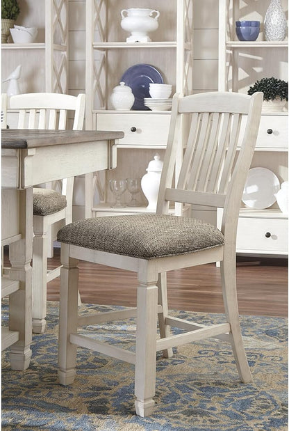 Signature Design by Ashley Bolanburg 24" Counter Height Farmhouse Barstool, 2 Count, Antique White