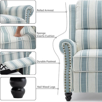 Recliner Chair, Modern Pushback Armchair with Adjustable Backrest & Footrest for Bedroom, Living Room, Blue Stripe,Set of 2