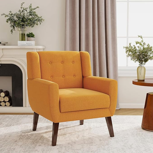 Accent Chair, Modern Fabric Armchair for Living Room, Comfy Upholstered Arm Chair Tufted for Indoor Bedroom Office Room (Orange)