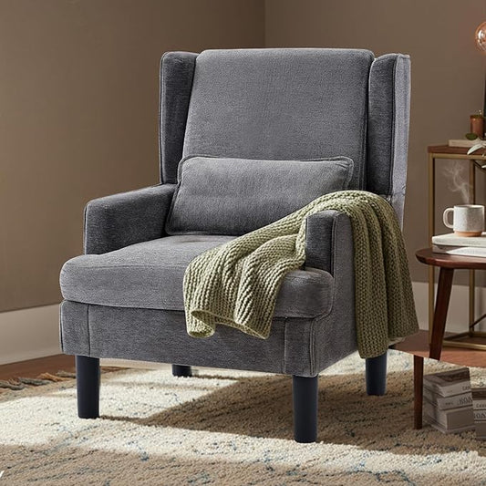 Modern Accent Chair for Living Room Chairs Upholstered Oversized Reading Chair Accent Chairs for Living Room Chair Arm Chair with High Back and Wood Legs,Armchair Comfy Chair for Bedroom(Grey)