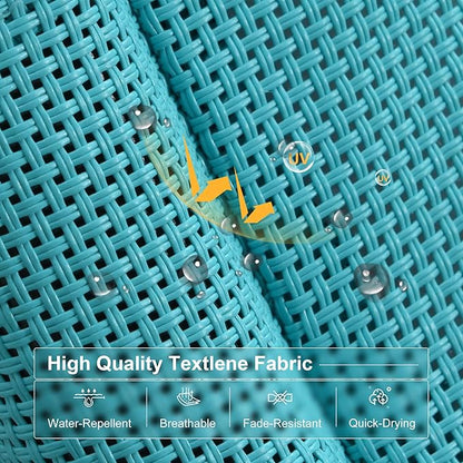 PURPLE LEAF Outdoor Oversized Lounge Chair Set of 3 Patio Chaise Pool Lounger Aluminum Frame with Side Table and Wheels for Outside Sunbathing Tanning Recliner Including Pillows Turquoise Blue