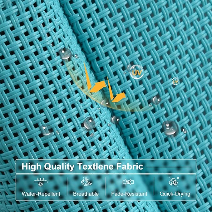 PURPLE LEAF Outdoor Lounge Chair Set of 3 Patio Chaise Pool Lounger Aluminum Frame with Side Table and Wheels for Outside Sunbathing Tanning Recliner Including Pillows Turquoise Blue