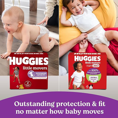 Huggies Size 4 Baby Diapers, Little Movers HuggFit 360° Baby Diapers with 360° Waistband, Size 4 (22-37 lbs), 21 Count, Packaging May Vary