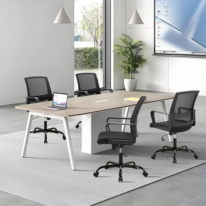 CLATINA Ergonomic Desk Chair, Mid Back Mesh Computer Chair with Lumbar Support and Armrest, Height Adjustable Swivel Chair for Home Office, Black (8PK)