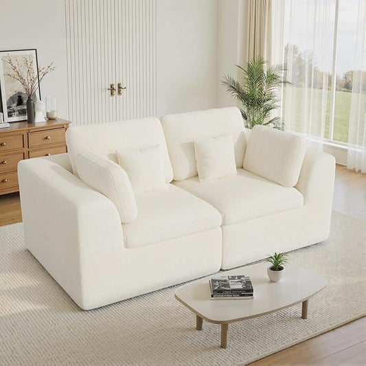 Loveseat Sofa, Cloud Boneless Couches for Living Room, 2 Seater Modular Sectional Sofa,Oversized,Beige Chenille