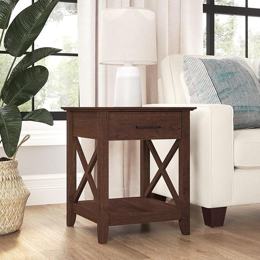 Bush Furniture Key West Nightstand with Drawer, Bing Cherry