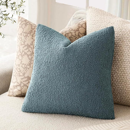Foindtower Pack of 2 Textured Boucle Throw Pillow Covers Accent Solid Pillow Cases Cozy Soft Decorative Couch Cushion Case for Chair Sofa Bedroom Living Room Home Decor 18x18 Inch Misty Blue