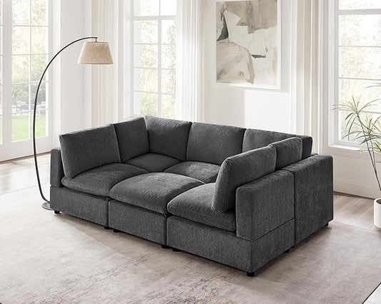 VANOMi Modular Sectional Sofa, Convertible Sofa Couch Modular Sofa with Ottoman, Sectional Sofas for Living Room Small Apartments