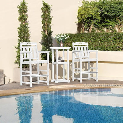 HDPE Outdoor Patio Tall Bar Chair, All-Weather Bar Height Balcony Adirondack Stools for Bistro, Garden, Backyard, Deck | White