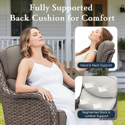Belord Luxury 6" Thick Cushioned 11 Pieces Patio Furniture Set with Outdoor Couch, Wicker Outdoor Conversation Set with High Back Swivel Rocker Chairs for Deck Porch Yard and Poolside - Brown+Grey