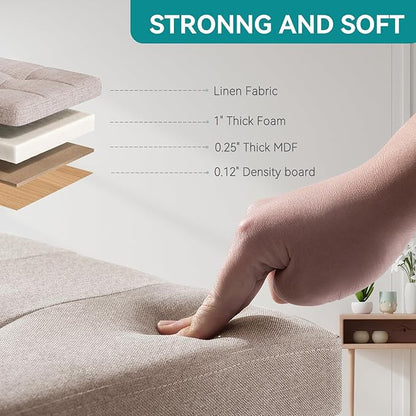 BRIAN & DANY Ottoman with Storage, Small Storage Ottoman for Dorm, Linen Folding Ottoman Foot Stool with Legs for Living Room and Bedroom, 15"x15"x15" - Beige