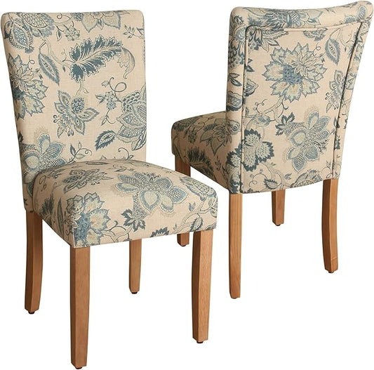 HomePop Parsons Classic Upholstered Accent Dining Chair, Set of 2, Blue Jacobean