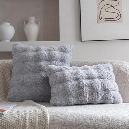 Neelvin Gray Faux Fur Cozy Soft Double-Sided Decorative Throw Pillow Covers 16x16 inch Set of 2,Velvet Pillowcase Cushion Case for Sofa Couch