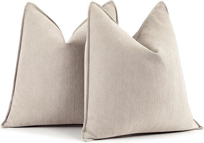 ZWJD Beige Pillow Covers 22x22 Set of 2 Chenille Throw Pillow Covers with Elegant Design Soft and Luxurious Decorative Throw Pillows for Couch, Bed, and Home Decor
