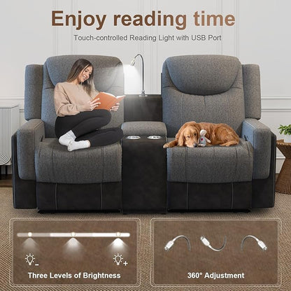 Living Room Furniture Set, Loveseat Recliner Sofa with Storage Console and 2 Oversize Recliner Chairs, Elegant Timeless Manual Reclining Couches for Living Room/RV (Grey, 2+1+1)