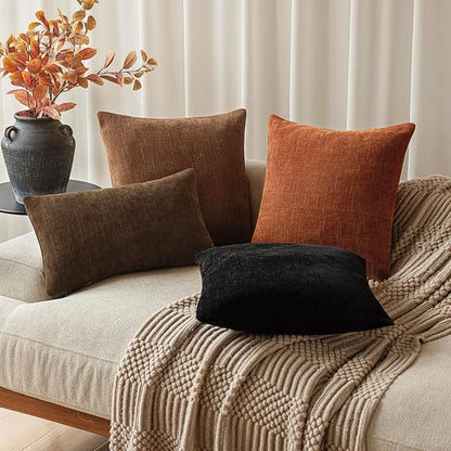Foindtower Pack of 2 Soft Textured Chenille Throw Decorative Pillow Covers Square Accent Solid Cushion Cover Cozy Neutral Farmhouse Pillow Case for Couch Sofa Bedroom Living Room 20x20 Inch,Orange
