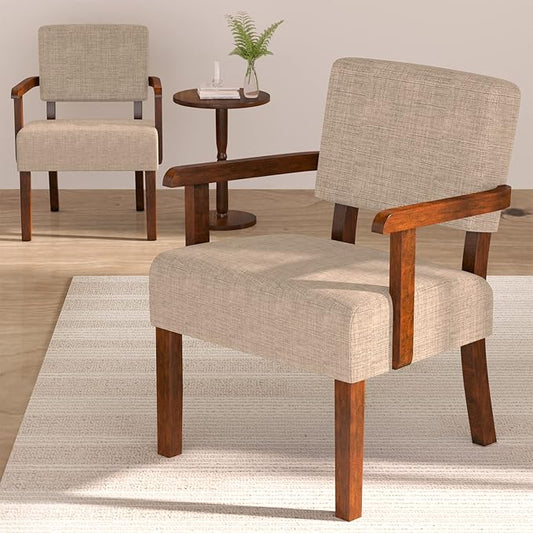 Accent Chair Set of 2 with Table, Living Room Chairs with Soft Seat and Armrests for Living Room Bedroom Reading Room Waiting Room (Beige) (AC01)