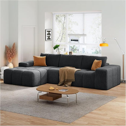 114” Oversized Modular Sectional Couch for Living Room, Chenille Boneless Couch L-Shape Cloud Sofa with Deep Seat and Chaise, Memory Foam Compressed Sofa for Living Room Furniture Bedroom Apartment