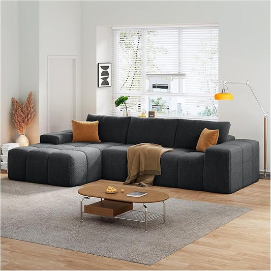 114” Oversized Modular Sectional Couch for Living Room, Chenille Boneless Couch L-Shape Cloud Sofa with Deep Seat and Chaise, Memory Foam Compressed Sofa for Living Room Furniture Bedroom Apartment