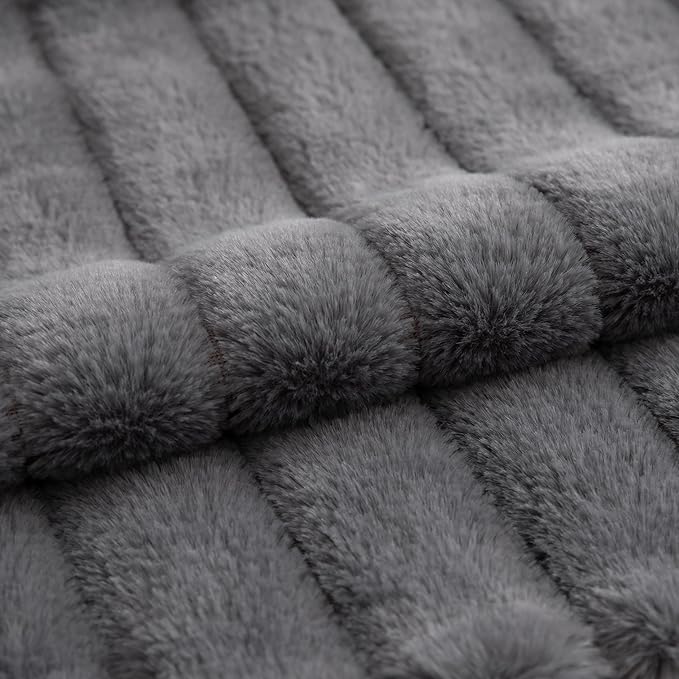 Pack of 2 Faux Fur Throw Pillow Covers 24x24 Inch Striped Decorative Soft Plush Couch Pillow Case Home Decor for Bed, Sofa, Living Room Darkgrey
