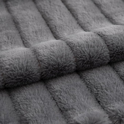 Pack of 2 Faux Fur Throw Pillow Covers 24x24 Inch Striped Decorative Soft Plush Couch Pillow Case Home Decor for Bed, Sofa, Living Room Darkgrey