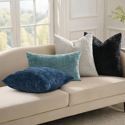 decorUhome Light Grey Chenille Throw Pillow Covers 18x18 Set of 2 Thick Textured Slubby Couch Pillow Covers Farmhouse Accent Modern Neutral Decorative Pillow Cases for Bed Sofa Living Room