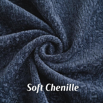 FUTEI Navy Blue Chenille Throw Pillow Covers 12x20 Inch Set of 2,Soft Cozy Bound Edge Design Lumbar Pillow Cases,Home Decor for Couch Bed Living Room