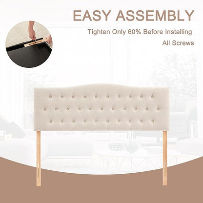 Tufted Upholstered Headboard California King, Sturdy and Durable Solid Wood Bed headboard, Fabric Headboard Adjustable Height from 37” to 51”, Button Diamond Design Head Board, Beige