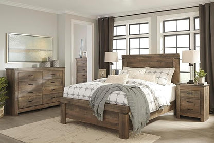Signature Design by Ashley Trinell Rustic 5 Drawer Chest of Drawers with Nailhead Trim, Warm Brown