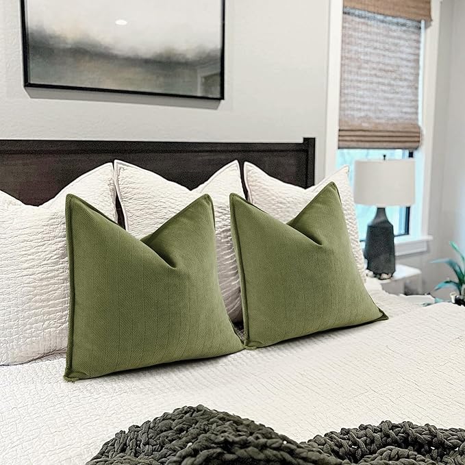 ZWJD Olive Green Pillow Covers 24x24 Set of 2 Chenille Throw Pillow Covers with Elegant Design Soft and Luxurious Decorative Throw Pillows for Couch, Bed, and Home Decor