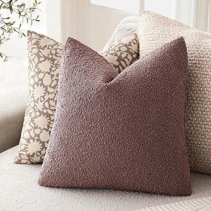 Foindtower Pack of 2 Textured Boucle Throw Pillow Covers Accent Solid Pillow Cases Cozy Soft Decorative Couch Cushion Case for Chair Sofa Bedroom Living Room Home Decor 18x18 Inch Dark Purple