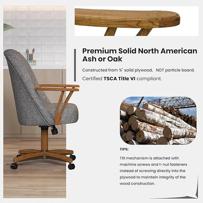 Chromcraft Swivel Tilt Chairs, Luxe Wooden Arm All-Metal Pedestal Base Chairs with Wheels for Kitchen