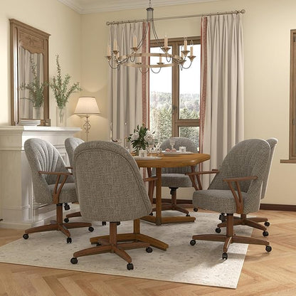 Chromcraft Set of 2 Swivel Tilt Chairs, Luxe Wooden Arm All-Metal Pedestal Base Chairs with Wheels for Kitchen