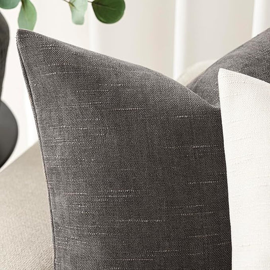 Foindtower Pack of 2 Soft Textured Throw Decorative Pillow Covers Square Accent Solid Cushion Cover Cozy Farmhouse Pillow Case with Zipper for Couch Sofa Bedroom Living Room 18x18 Inch, Charcoal