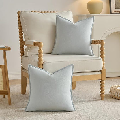 FUTEI Light Blue Chenille Throw Pillow Covers 16x16 Inch Set of 2,Edges Double-Stitched Cushion Cases,Modern Home Decor for Couch Living Room