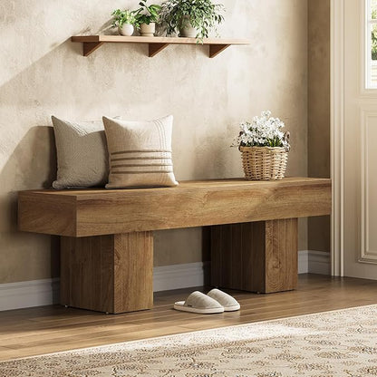 Tribesigns 55" Dining Bench, Farmhouse Wooden Entryway Bench, End of Bed Bench, Indoor Bench for Bedroom, Dining Room, Kitchen, Hallway, Light Brown