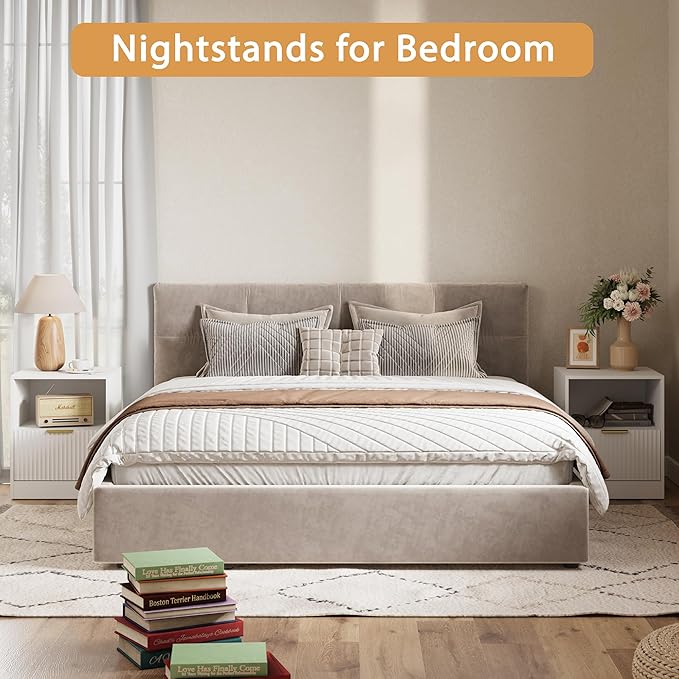3-Piece Modern Bedroom Furniture Set, Wide 8-Drawer Dresser & 1-Drawer Nightstands Set of 2, Natural Wood Dresser and Nightstand Sets for Bedroom, Hallway, White
