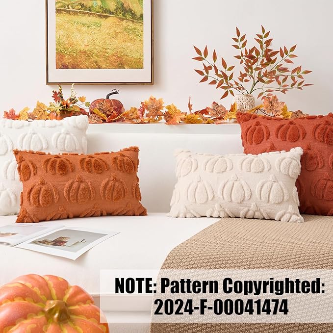 Kevin Textile Fall Pillow Covers 18x18 Inch Set of 2 Soft Pumpkins Decorative Square Pillowcases Plush Autumn Faux Fur Cushions Harvest Gift for Couch Sofa Chair Bedroom Home Decor, Rust