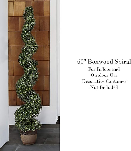 5 Ft Artificial Boxwood Spiral Topiary Tree - Realistic Fake Plant with Weighted Pot for Indoor or Outdoor Use - Artificial Plants for Living Room, Office, or Home Decor by Pure Garden (Green)