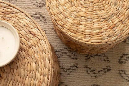 Kate and Laurel Halm Modern Woven Rattan Round Storage Side Tables, Set of 2, 20 x 17 and 16 x 14, Natural Rattan, Lift-Top End Tables for Use as Hidden Storage Baskets or Small Ottoman Tables