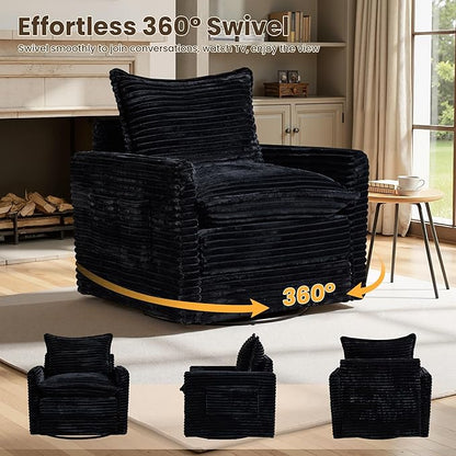Swivel Accent Chair Set of 2, Modern Sofa Chairs for Living Room, Plush Upholstered Cloud Chair with Double Layer Thick Cushions, Bedroom Reading Nook Armchair, Black