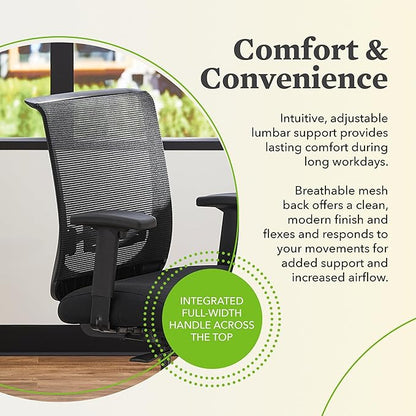 HON Convergence Ergonomic Office Chair, Breathable Back Support Mesh, Adjustable Arms, Computer Chair with Lumbar Support, Rolling Swivel Wheels, Comfortable Synchro-Tilt Recline, Fabric, Fog