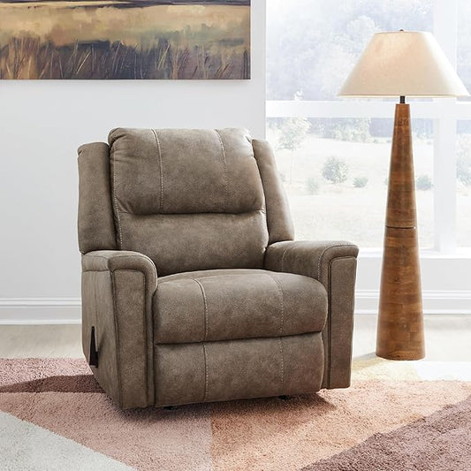 Signature Design by Ashley Skymaker Modern Faux Leather Manual Rocker Recliner with Track Arms, Light Brown