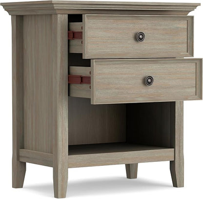 SIMPLIHOME Amherst SOLID WOOD 24 Inch Wide Traditional Bedside Nightstand Table in Distressed Grey, For the Living Room and Bedroom
