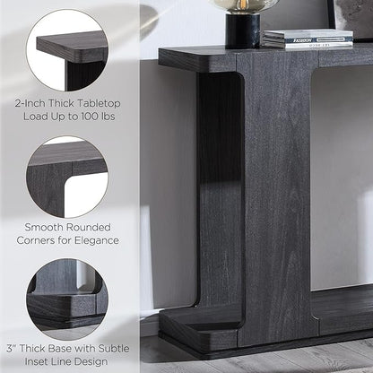 OKD 63 Inch Modern Entryway Console Table, 2-Tier Long Sofa Table Behind Couch with Curved Edge, Wood Farmhouse Narrow Entry Table for Hallway, Living Room, Foyer, Entrance, Dark Alder