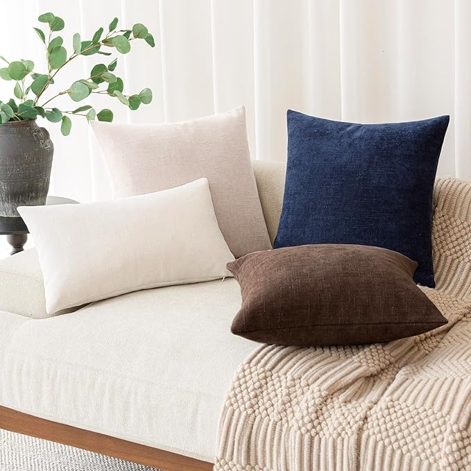 Foindtower Pack of 2 Soft Textured Throw Decorative Pillow Covers Square Accent Solid Cushion Cover Cozy Farmhouse Pillow Case with Zipper for Couch Sofa Bedroom Living Room 20x20 Inch, Light Beige