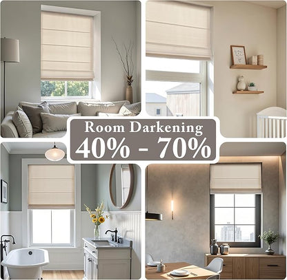 Madison Park Galen Matte Linen Cordless Roman Shades - Fabric Privacy Single Panel Darkening, Energy Efficient, Thermal Insulated Window Blind Treatment, for Home, Living Room Decor,29" W x 64" H