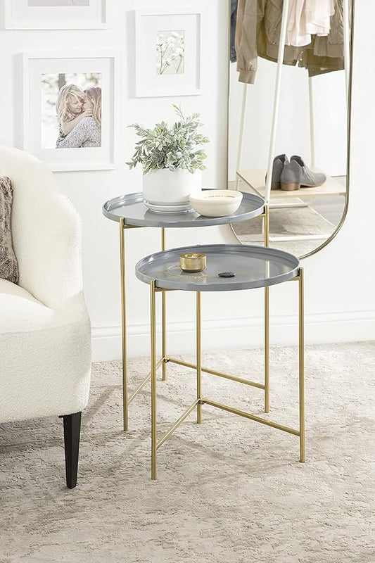 Kate and Laurel Ulani Modern Nesting Side Table, Set of 2, Gray and Gold, Sophisticated Glam End Tables for Storage and Display